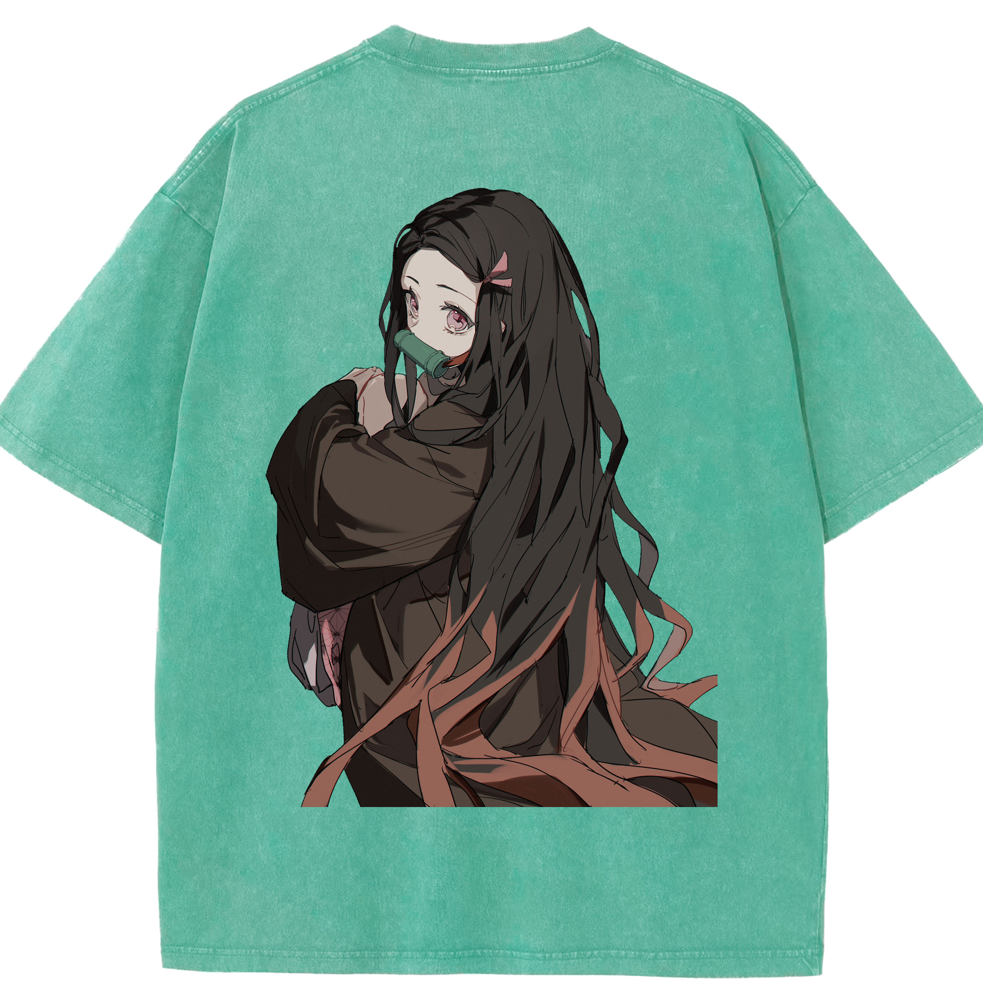 （画像用） 鬼滅の刃（きめつのやいば）竈門 禰󠄀豆子／かまど ねずこ Kamado Nezuko 綿100% ヴィンテージ風 半袖Tシャツ（背面プリント）